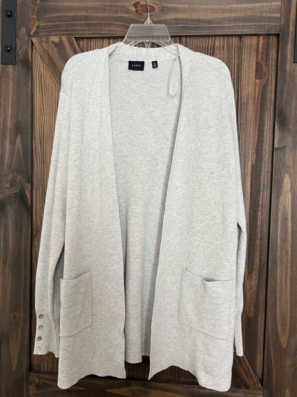 Cyrus Light Heather Gray Open-Front Cardigan with Patch Pockets